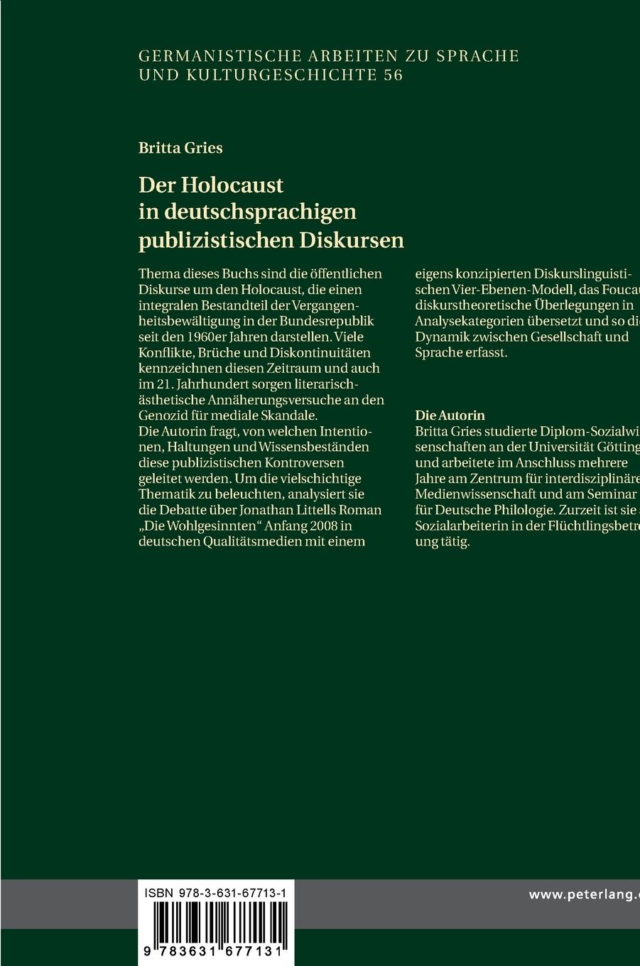 Rückseitencover Der Holocaust in deutschsprachigen publizistischen Diskursen