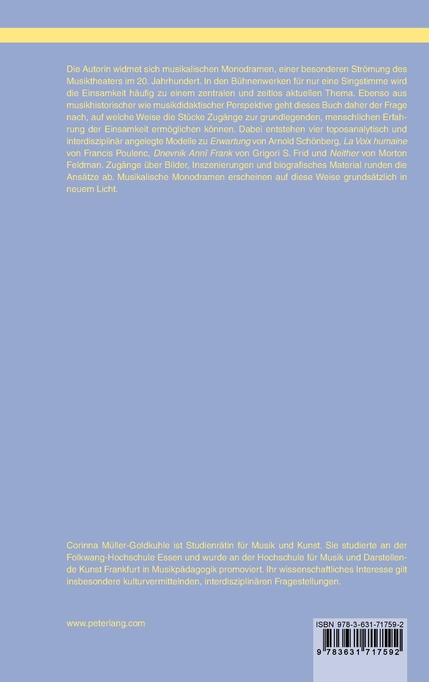 Rückseitencover Facetten der Einsamkeit in musikalischen Monodramen des 20. Jahrhunderts