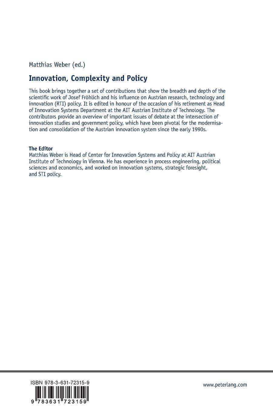 Rückseitencover Innovation, Complexity and Policy