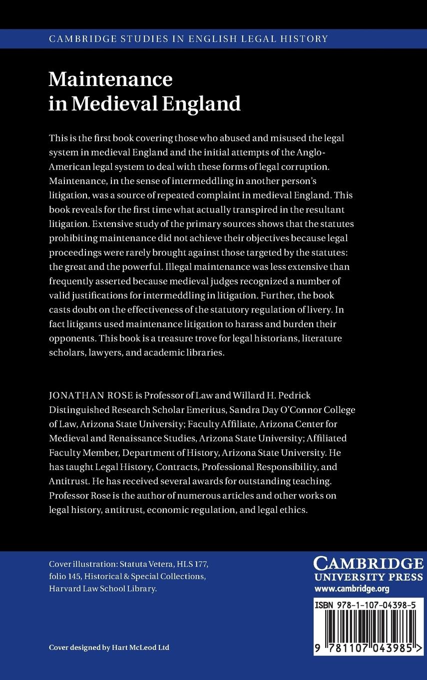 Rückseitencover Maintenance in Medieval England