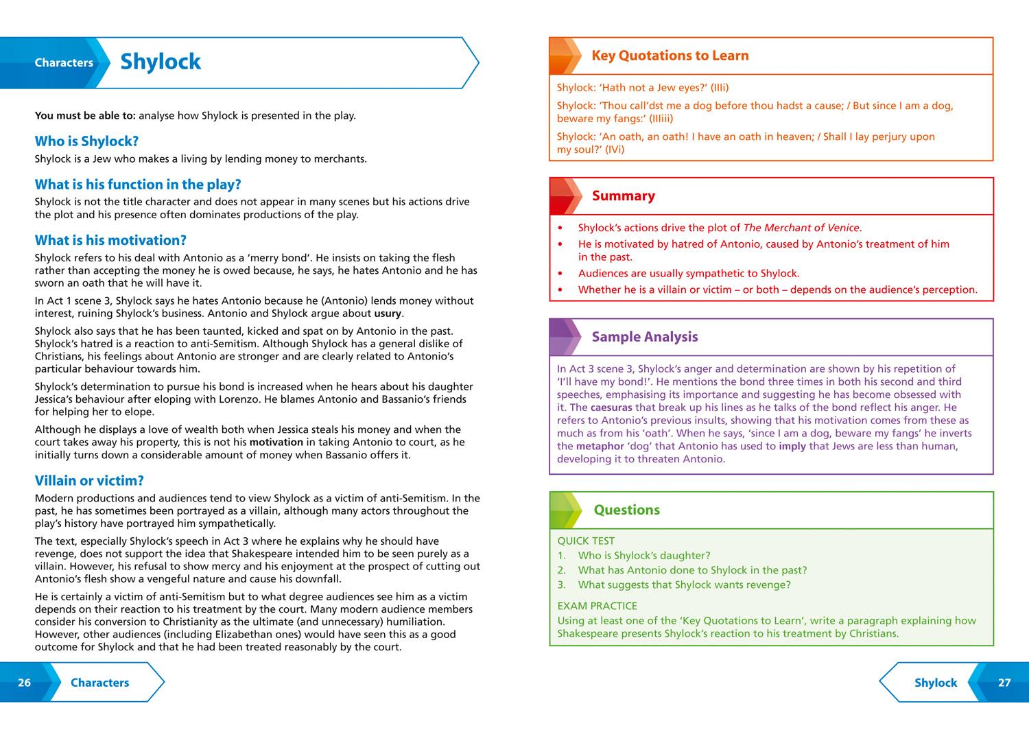 Beispielinhalt (Bild) Collins Snap Revision Text Guides - The Merchant of Venice: Aqa GCSE English Literature