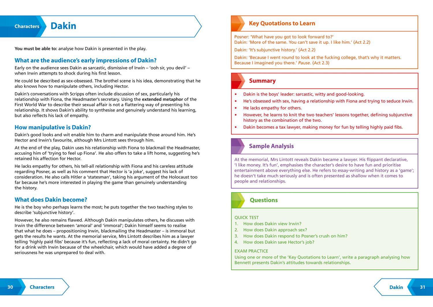 Beispielinhalt (Bild) Collins Snap Revision Text Guides - The History Boys: Aqa GCSE English Literature