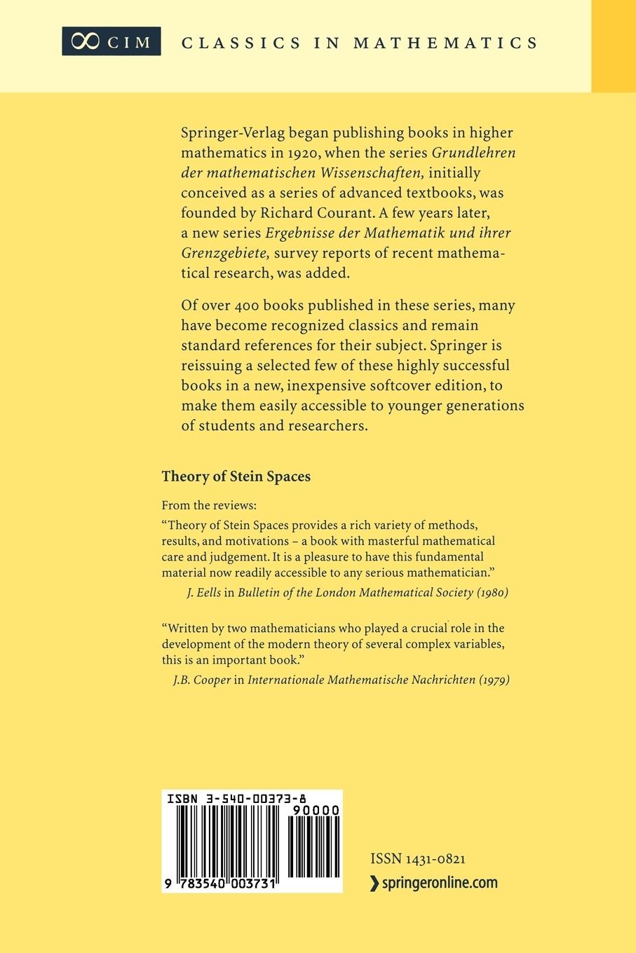 Rückseitencover Theory of Stein Spaces