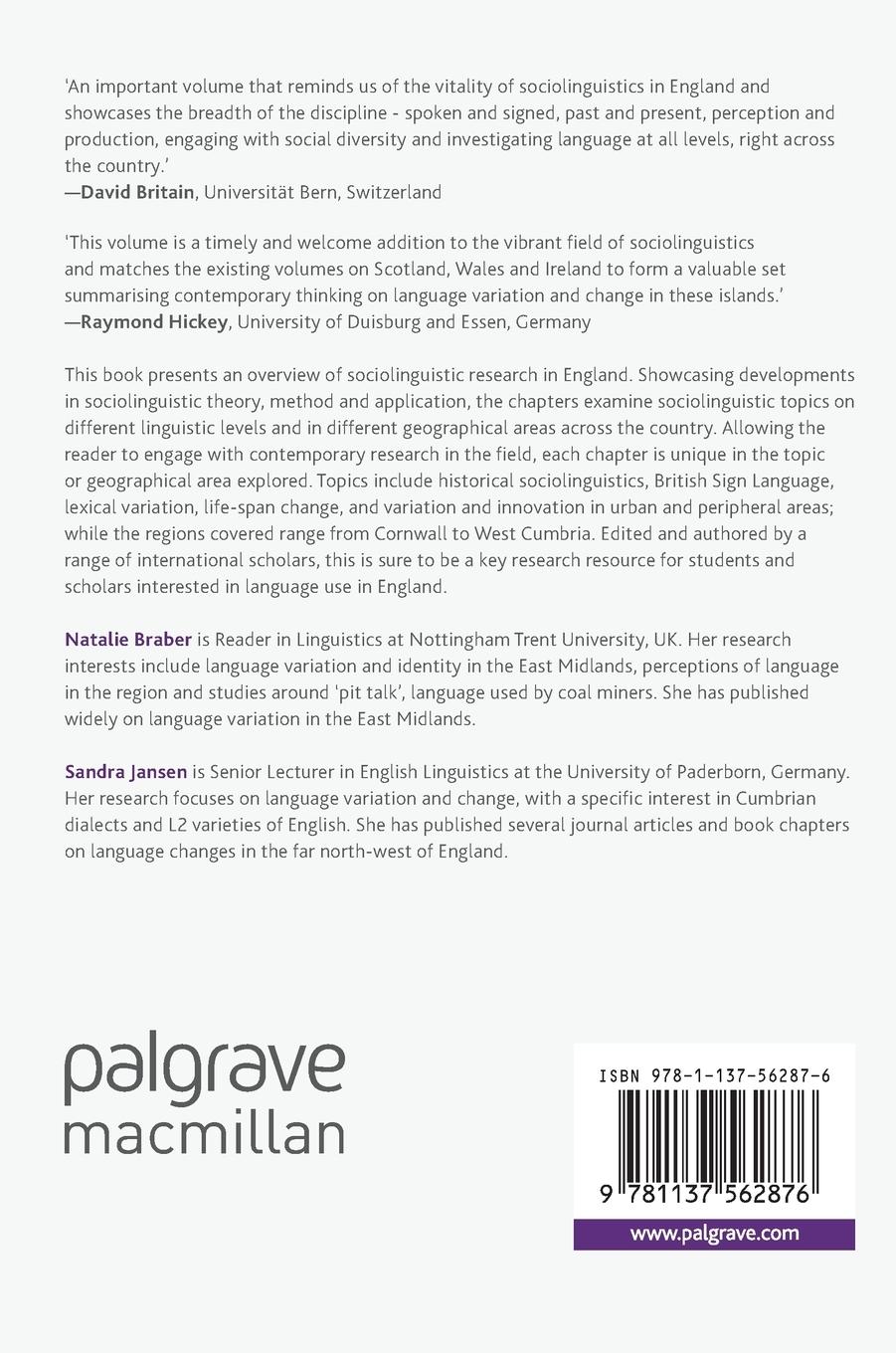 Rückseitencover Sociolinguistics in England