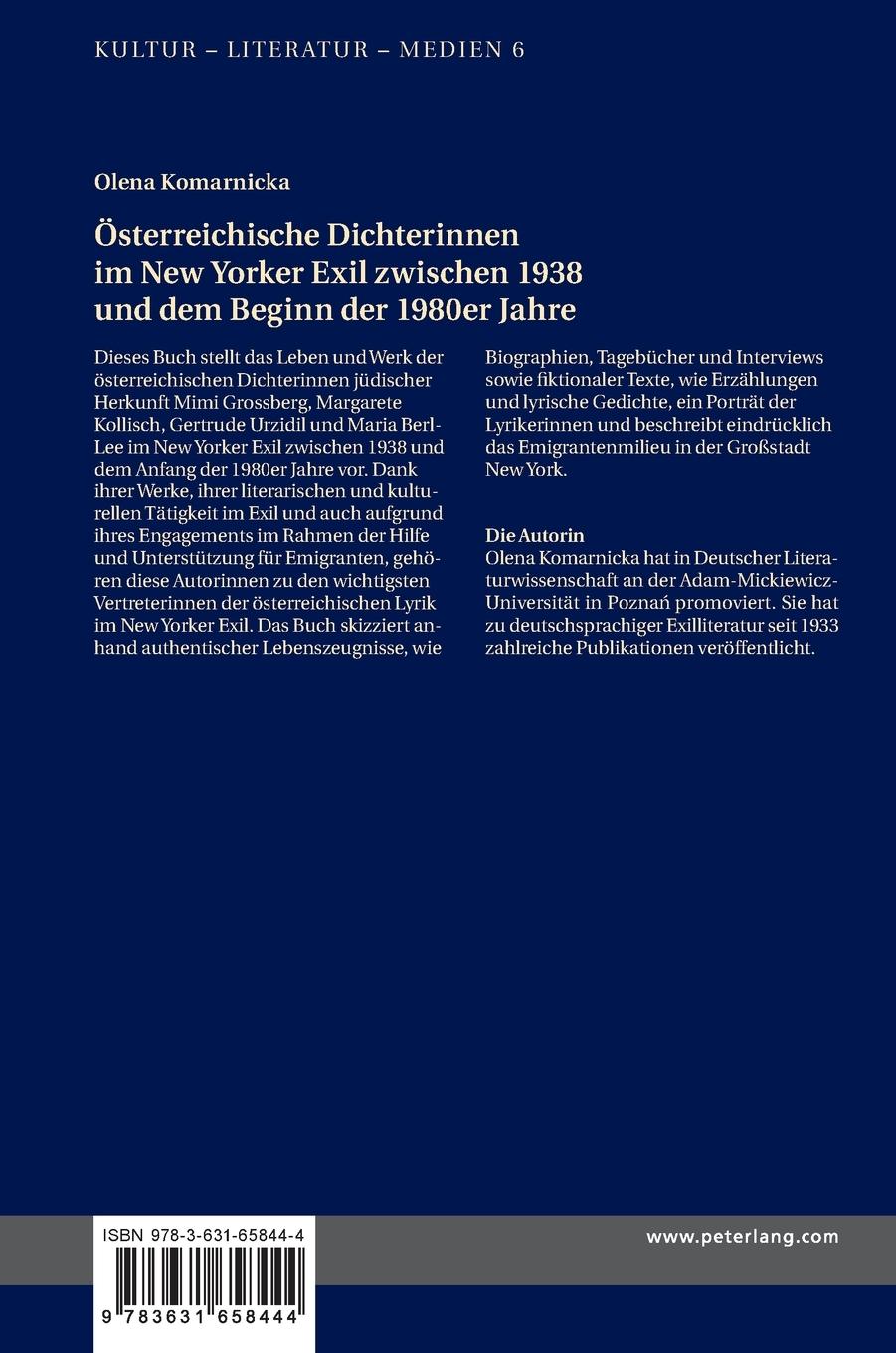Rückseitencover Österreichische Dichterinnen im New Yorker Exil zwischen 1938 und dem Beginn der 1980er Jahre