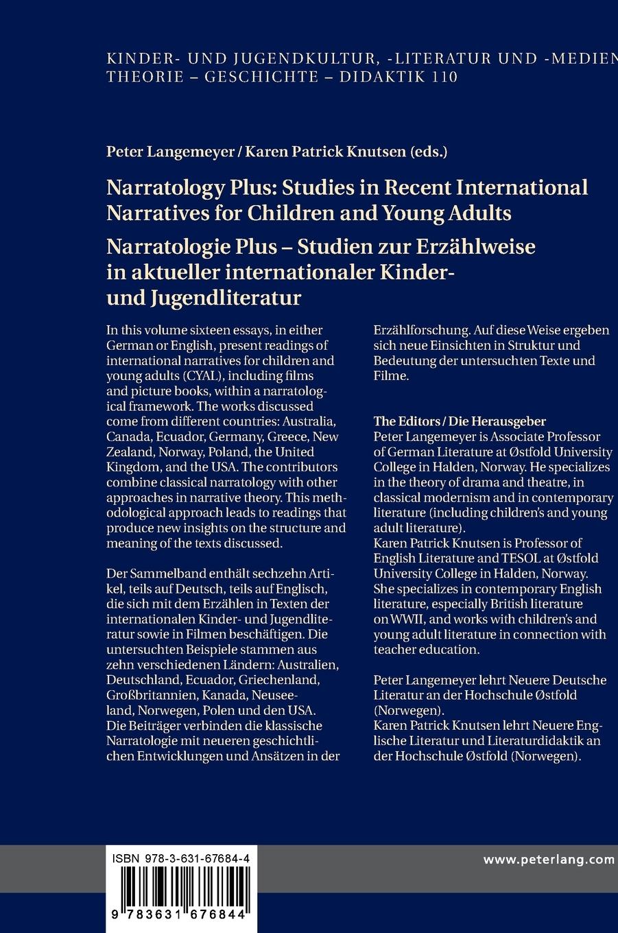 Rückseitencover Narratology Plus - Studies in Recent International Narratives for Children and Young Adults / Narratologie Plus - Studien zur Erzählweise in aktueller internationaler Kinder- und Jugendliteratur