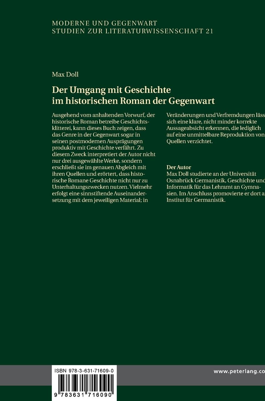 Rückseitencover Der Umgang mit Geschichte im historischen Roman der Gegenwart