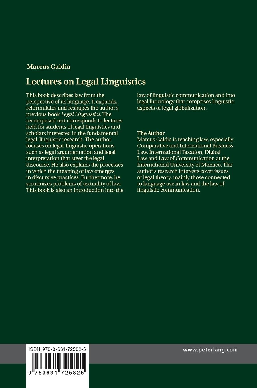 Rückseitencover Lectures on Legal Linguistics