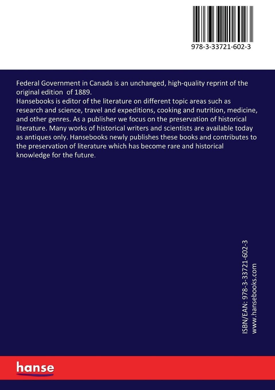 Rückseitencover Federal Government in Canada