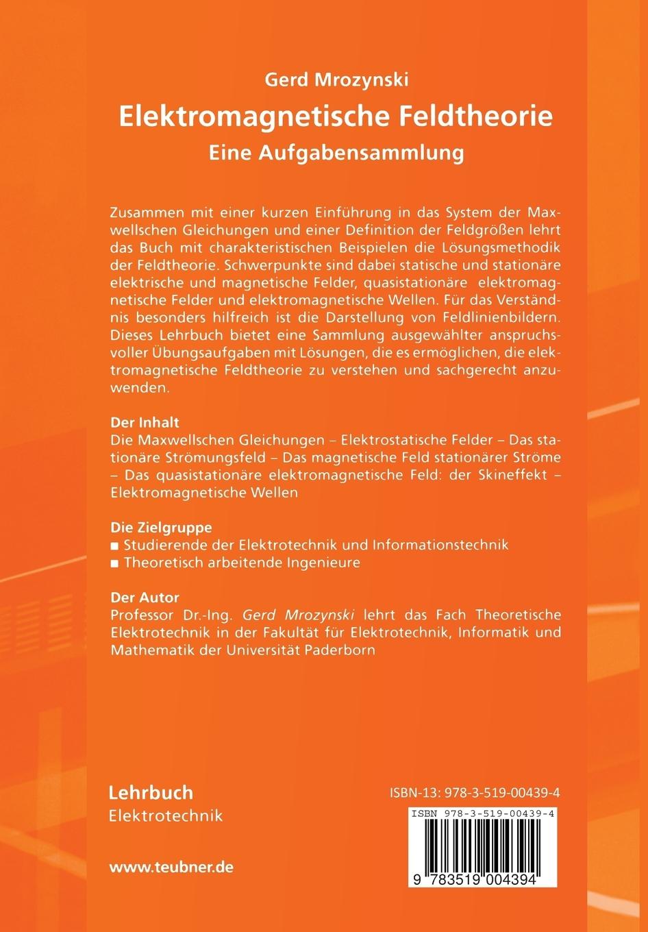 Rückseitencover Elektromagnetische Feldtheorie
