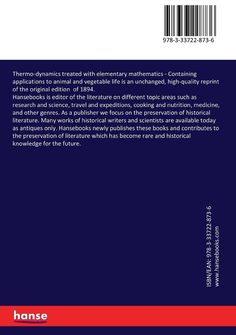 Rückseitencover Thermo-dynamics treated with elementary mathematics