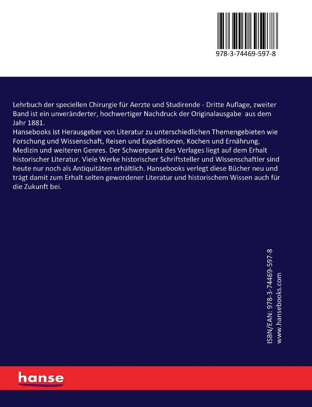 Rückseitencover Lehrbuch der speciellen Chirurgie für Aerzte und Studirende