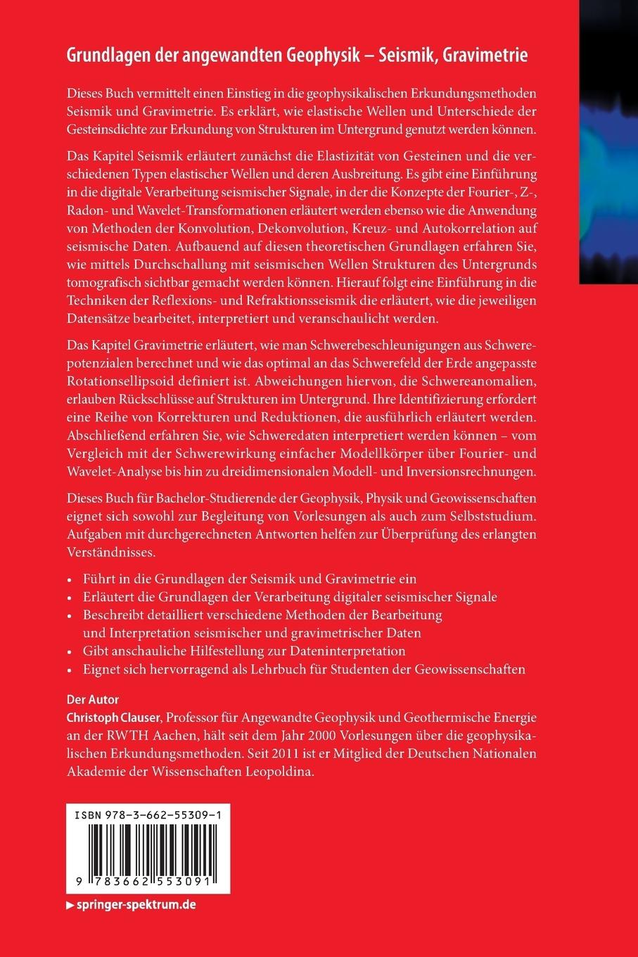 Rückseitencover Grundlagen der angewandten Geophysik - Seismik, Gravimetrie