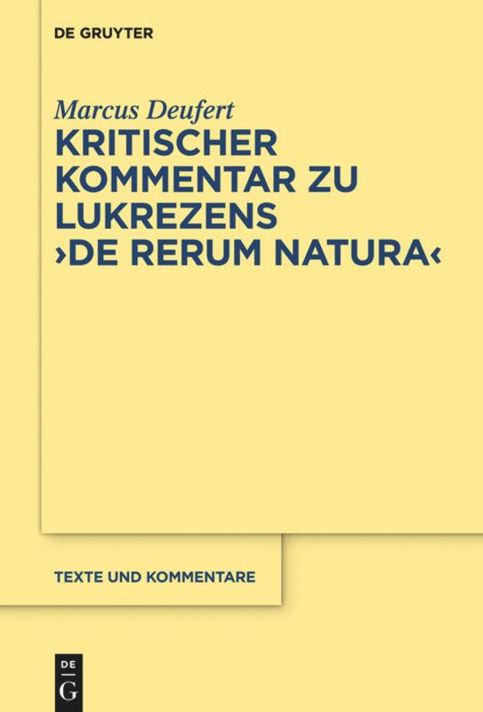Vorderes Coverbild Kritischer Kommentar zu Lukrezens "De rerum natura"
