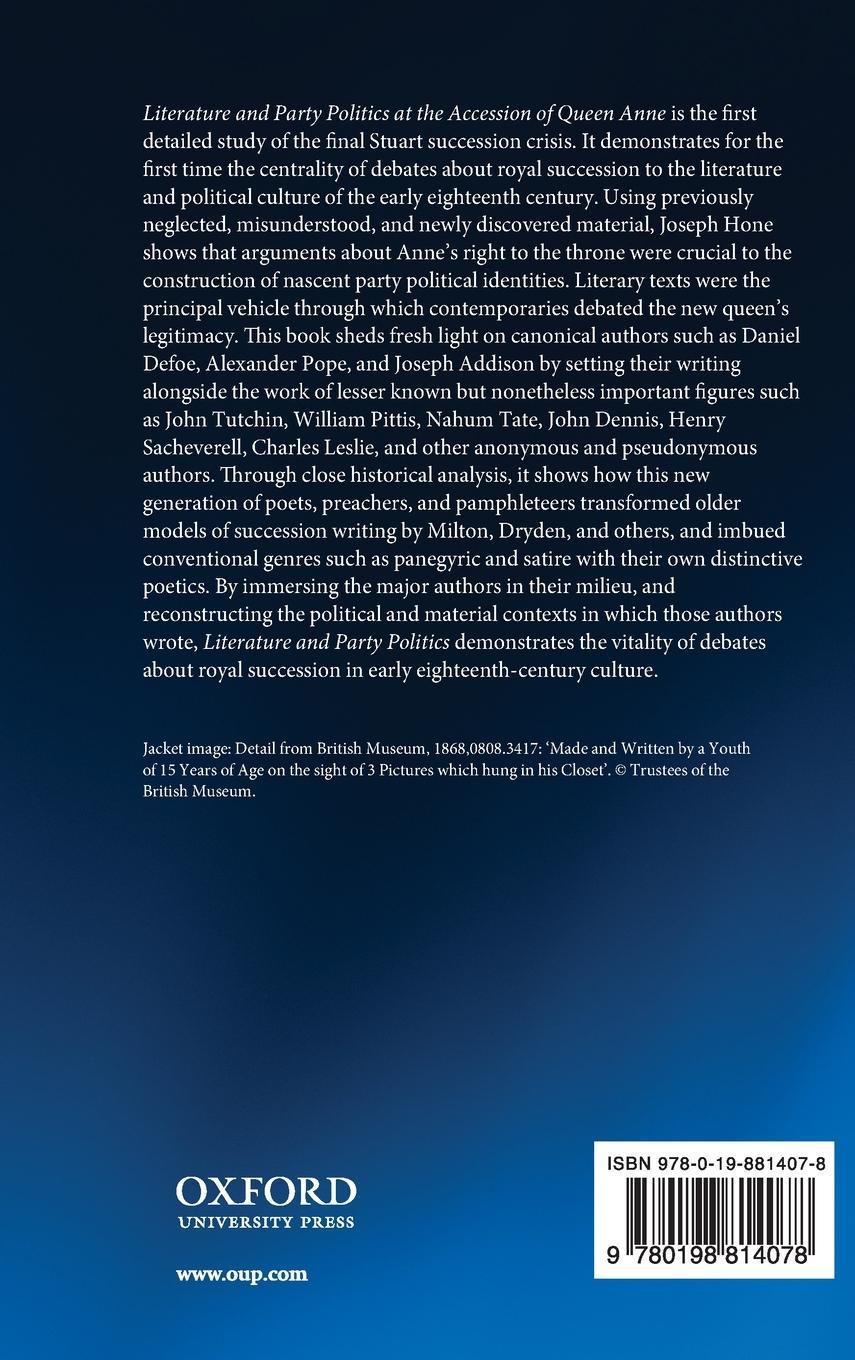 Rückseitencover Literature and Party Politics at the Accession of Queen Anne