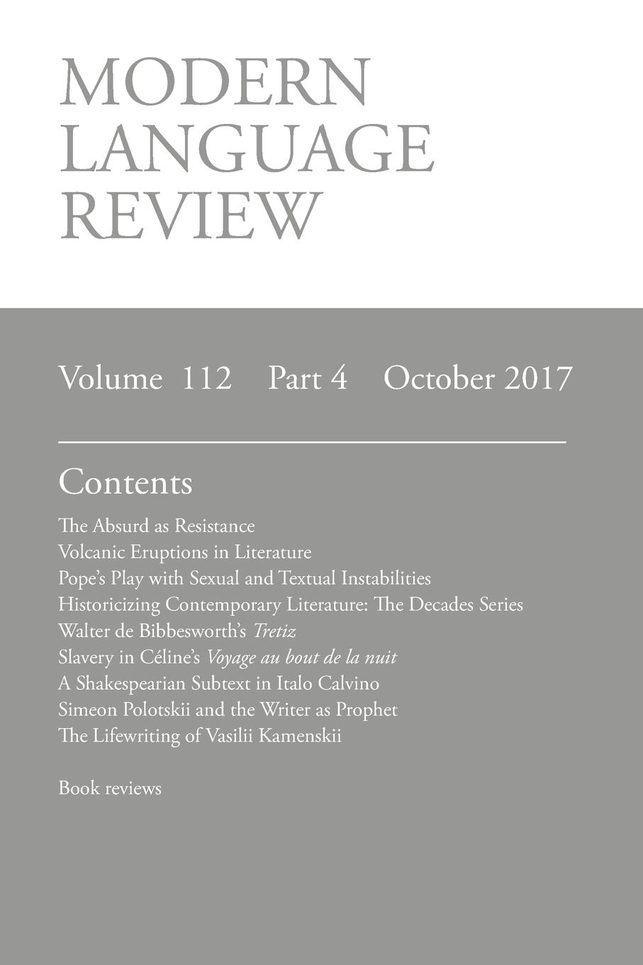 Vorderes Coverbild Modern Language Review (112