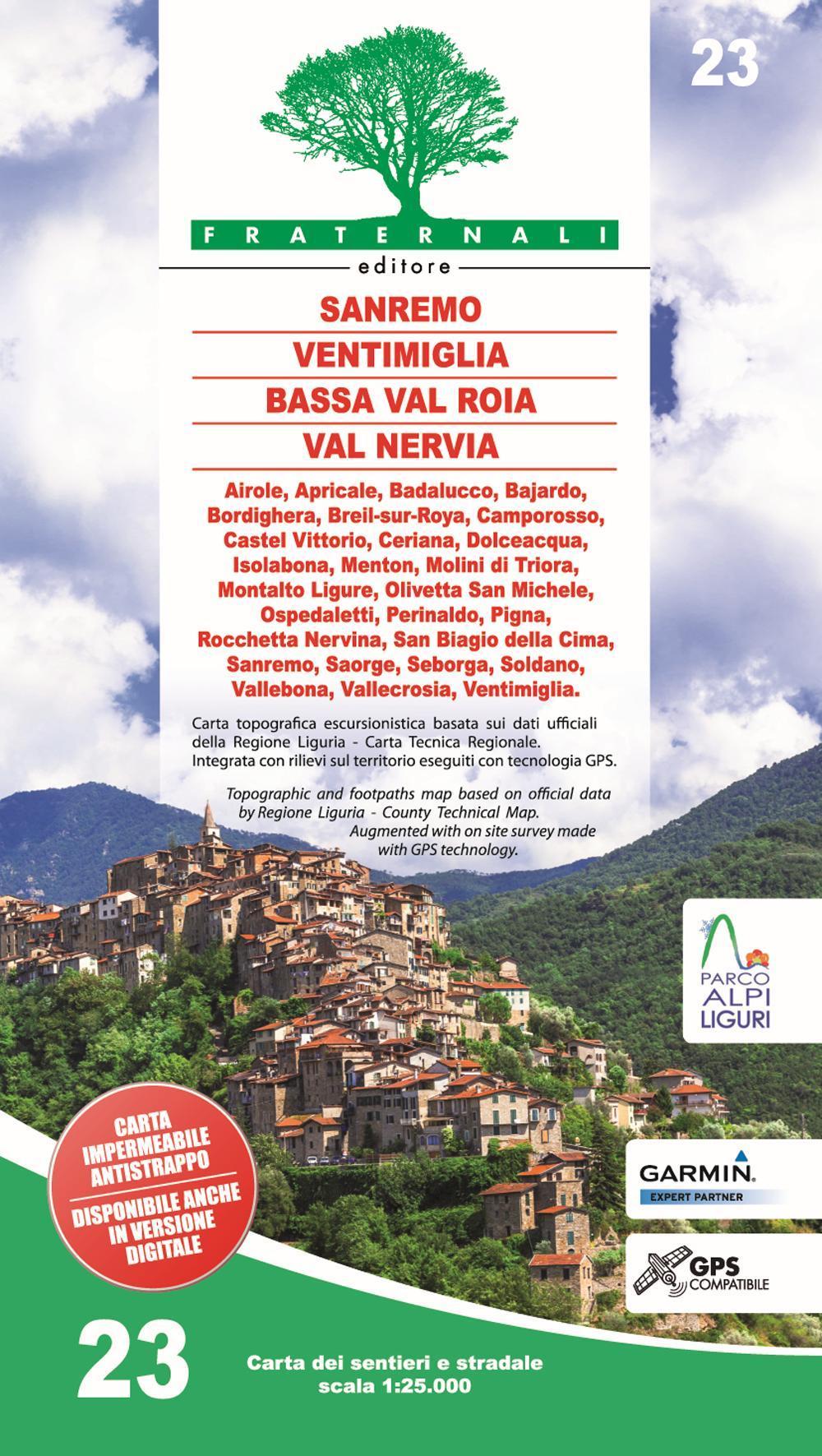 Vorderes Coverbild Carta n. 23. Sanremo, Ventimiglia, Bassa Val Roia, Val Nervia. Carta dei sentieri e stradale scala 1:25.000