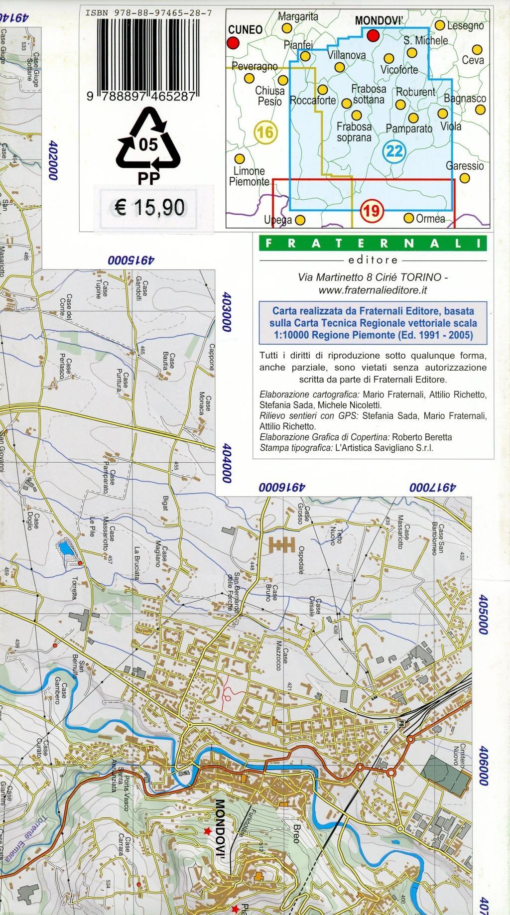 Beispielinhalt (Bild) Carta n. 22. Mondovì, Val Ellero, Val Maudagna, Val Corsaglia Val Casotto. Carta dei sentieri e stradale scala 1:25.000