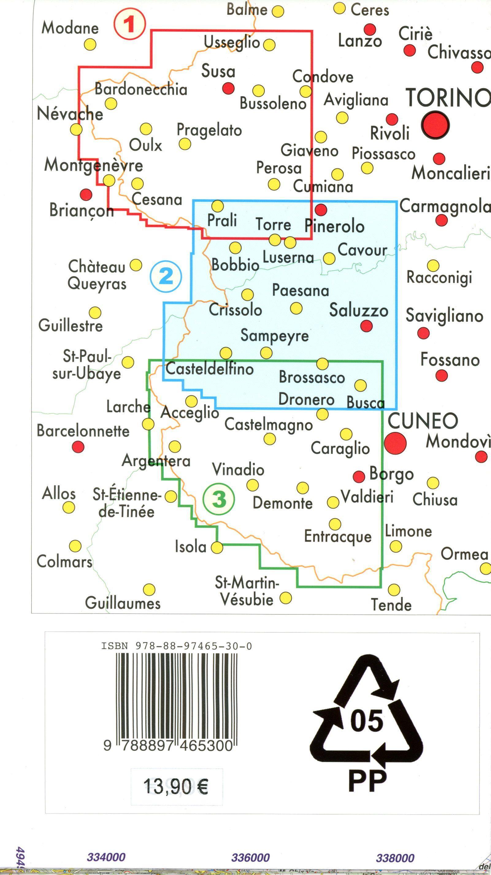 Beispielinhalt (Bild) Carta n. 50.2. Val Pellice, Valle Po, Val Varaita. Carta dei sentieri e stradale scala 1:50.000