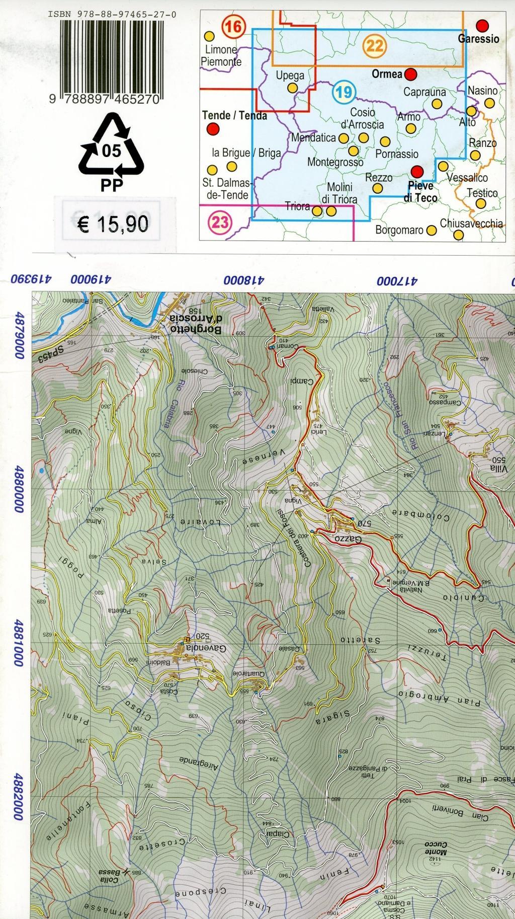 Beispielinhalt (Bild) Carta n. 19. Alta Valle Tanaro, Alta Valle Arroscia, Alta valle Argentina. Carta dei sentieri e stradale 1:25.000