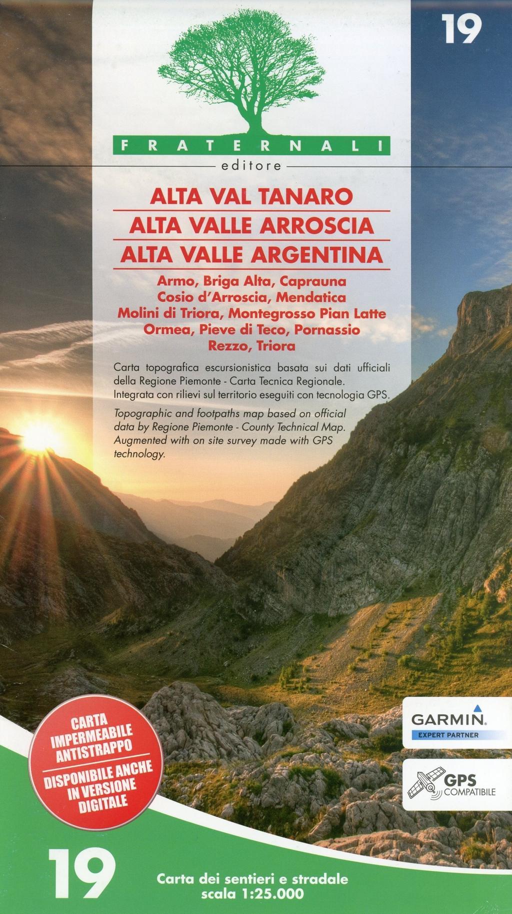 Vorderes Coverbild Carta n. 19. Alta Valle Tanaro, Alta Valle Arroscia, Alta valle Argentina. Carta dei sentieri e stradale 1:25.000