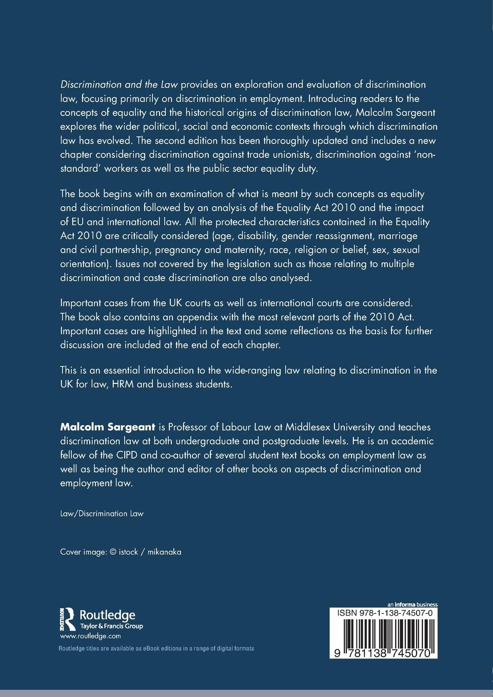 Rückseitencover Discrimination and the Law 2e