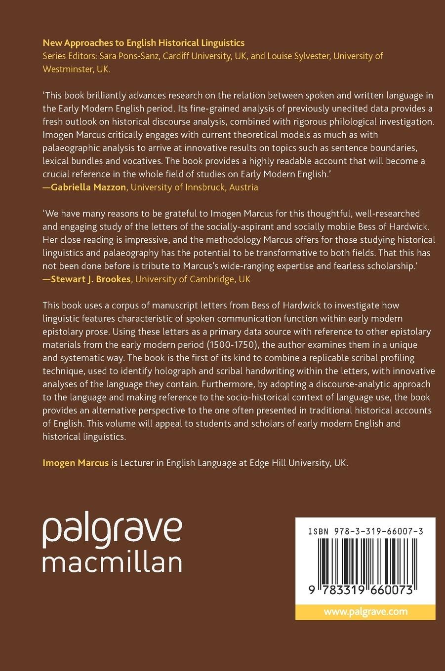 Rückseitencover The Linguistics of Spoken Communication in Early Modern English Writing