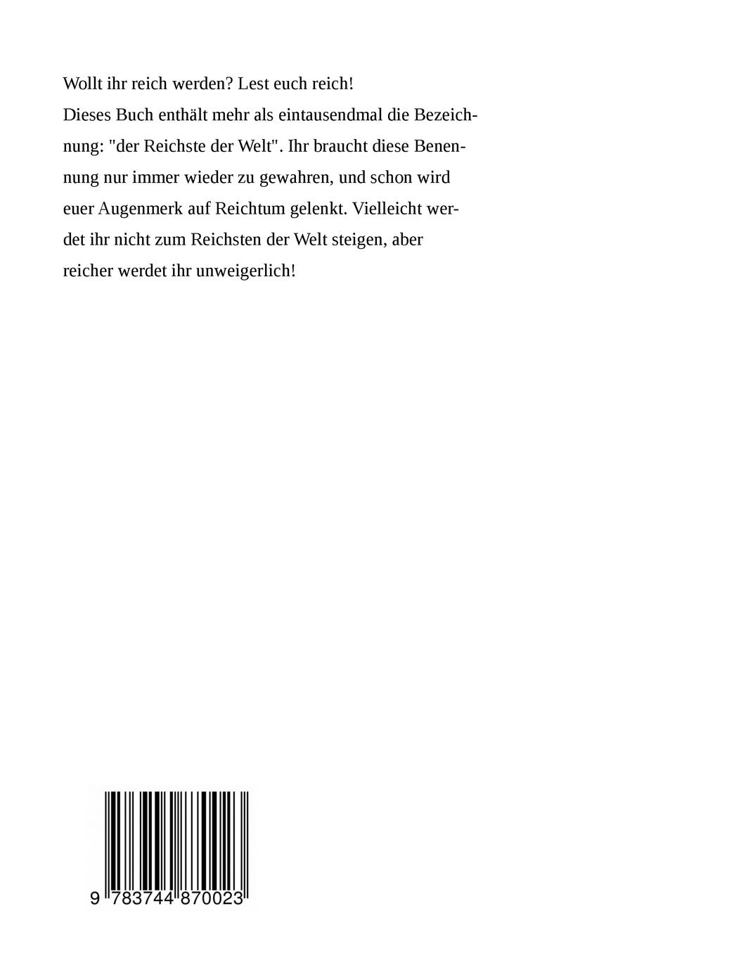 Rückseitencover der reichste der Welt in Jeschua Rex Text