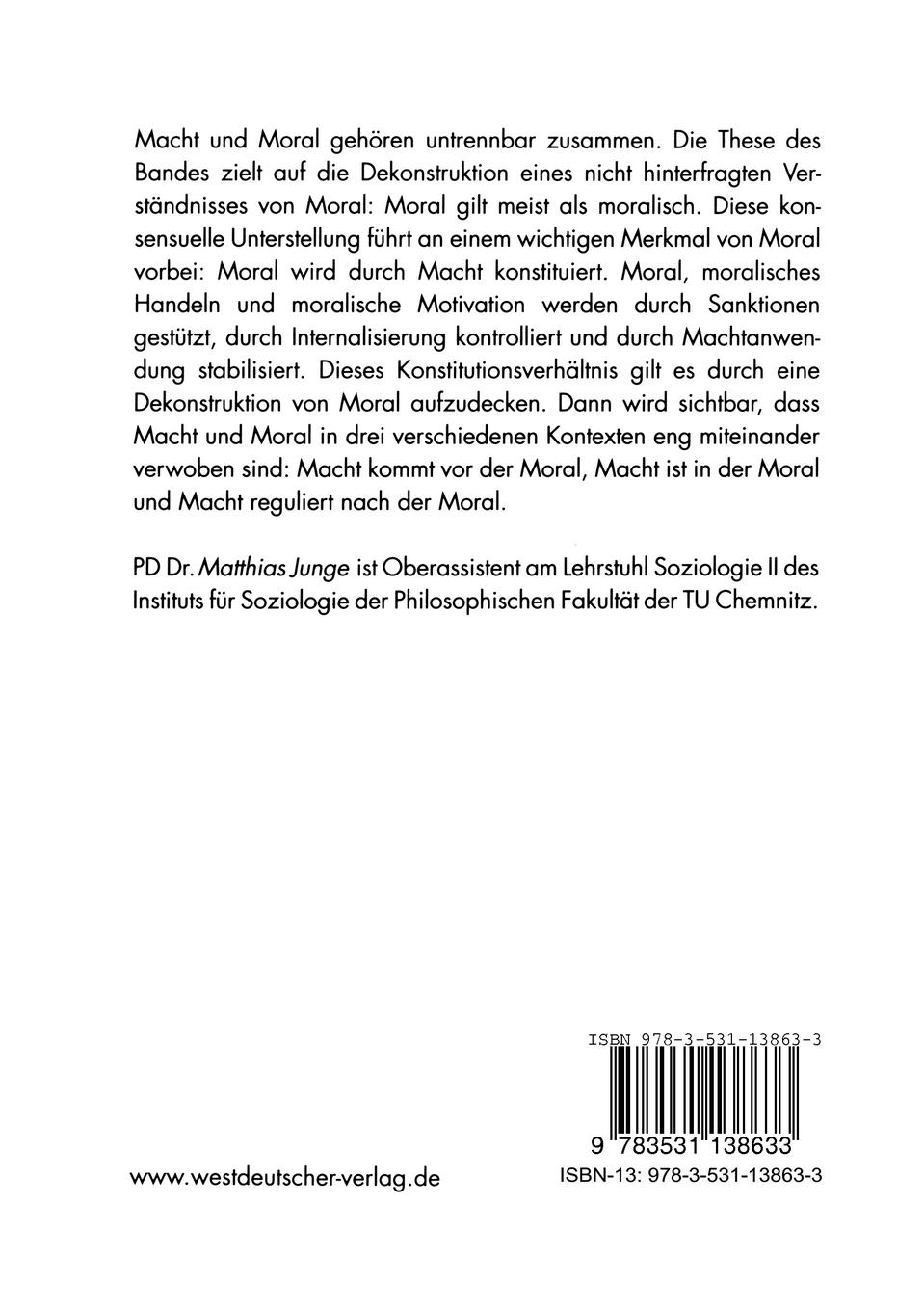 Rückseitencover Macht und Moral