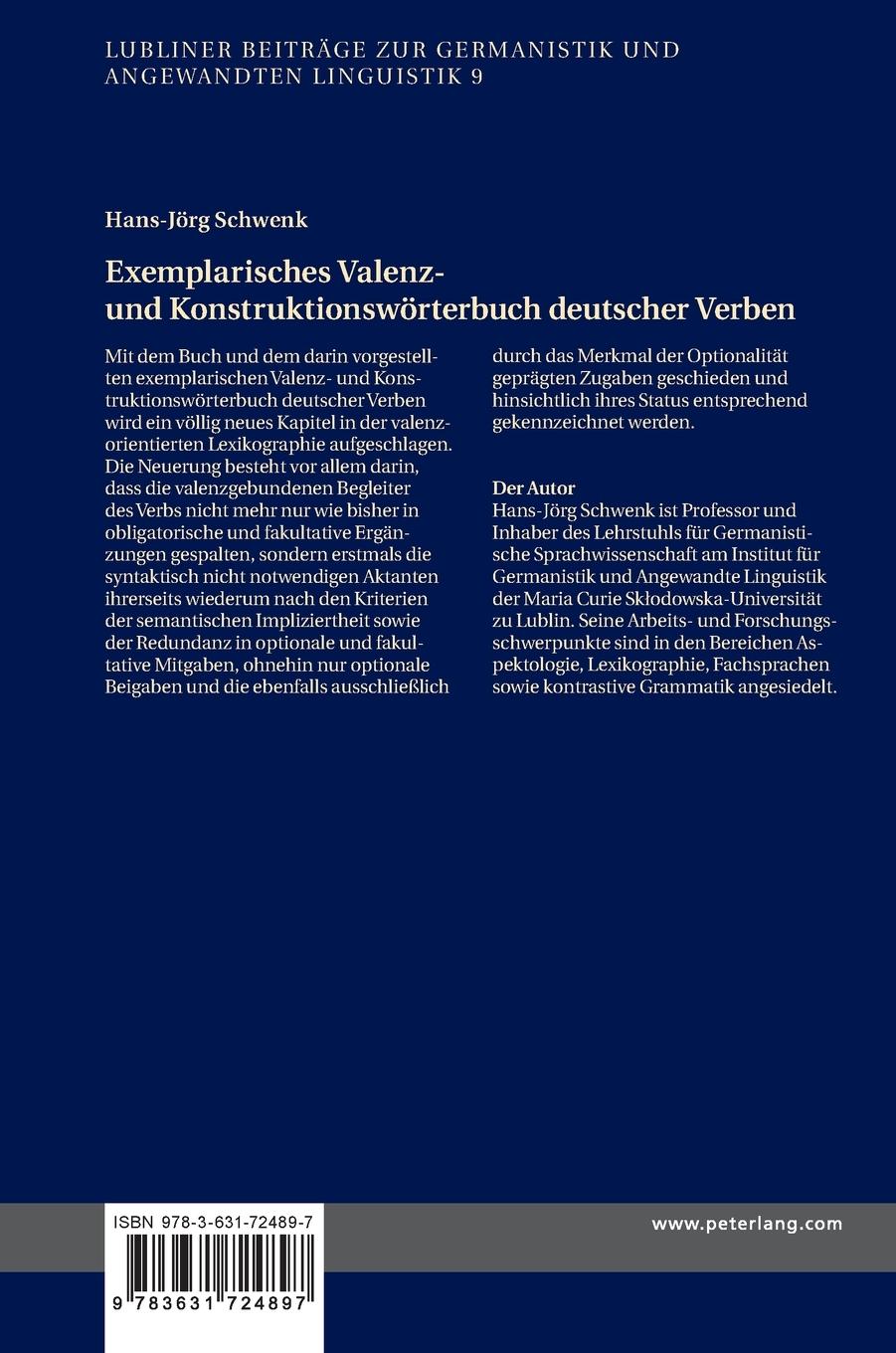 Rückseitencover Exemplarisches Valenz- und Konstruktionswörterbuch deutscher Verben