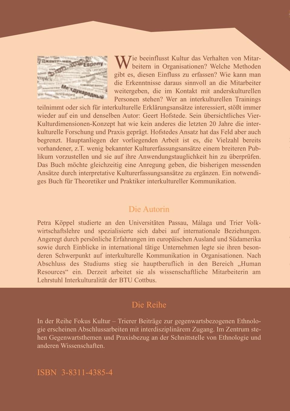 Rückseitencover Kulturerfassungsansätze und ihre Integration in interkulturelle Trainings