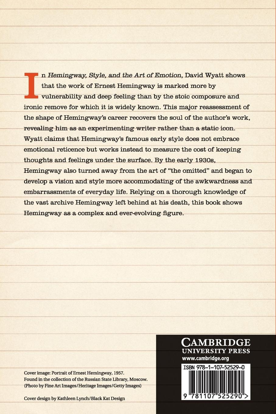 Rückseitencover Hemingway, Style, and the Art of Emotion