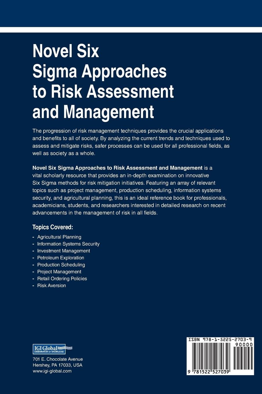 Rückseitencover Novel Six Sigma Approaches to Risk Assessment and Management
