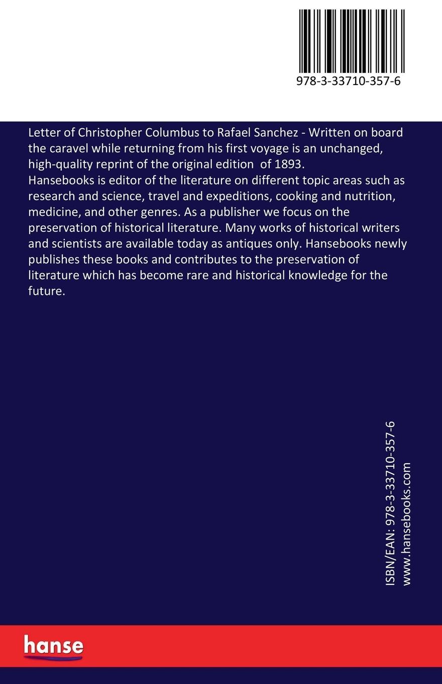 Rückseitencover Letter of Christopher Columbus to Rafael Sanchez