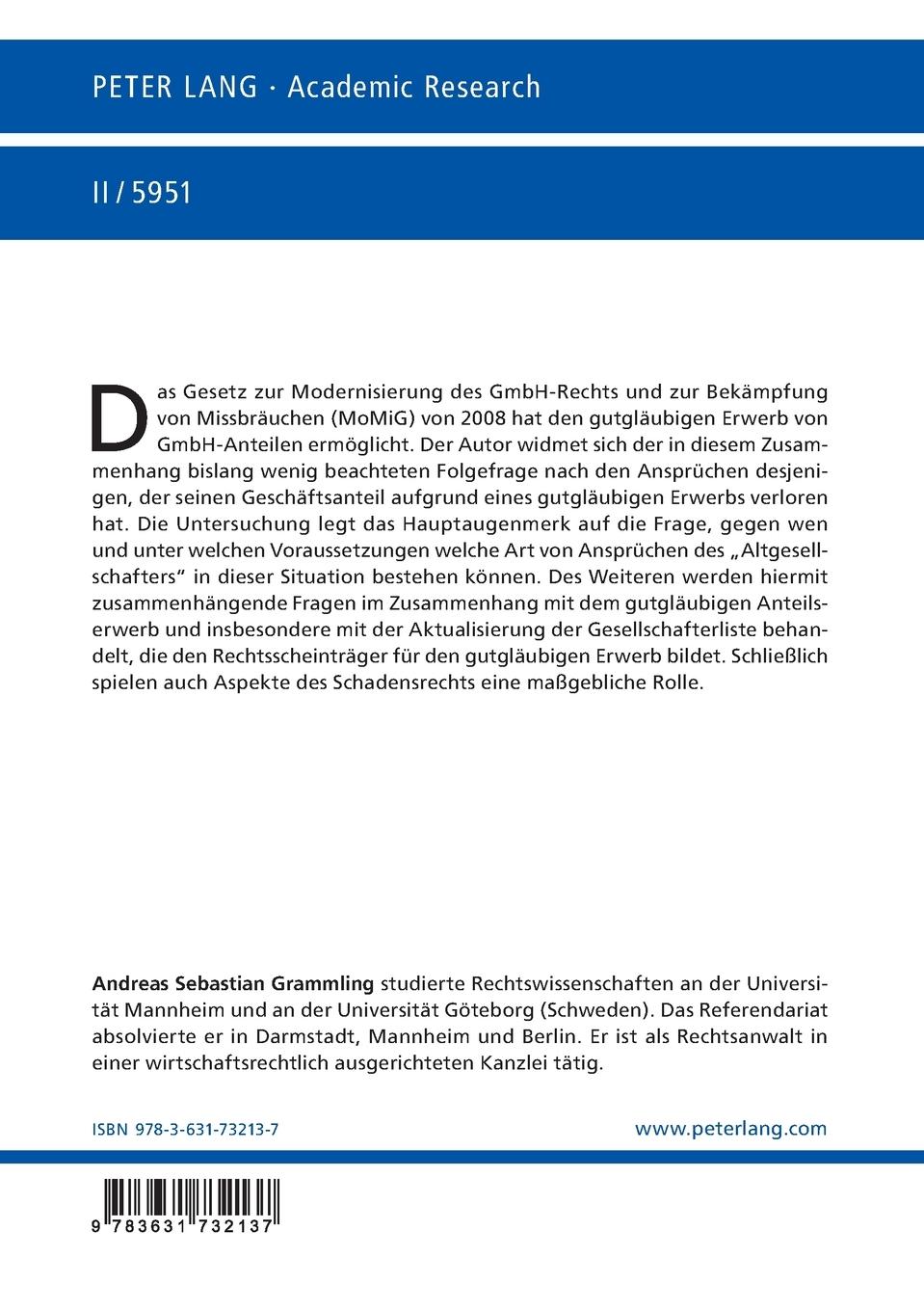 Rückseitencover Ansprüche bei Verlust eines GmbH-Anteils aufgrund gutgläubigen Erwerbs