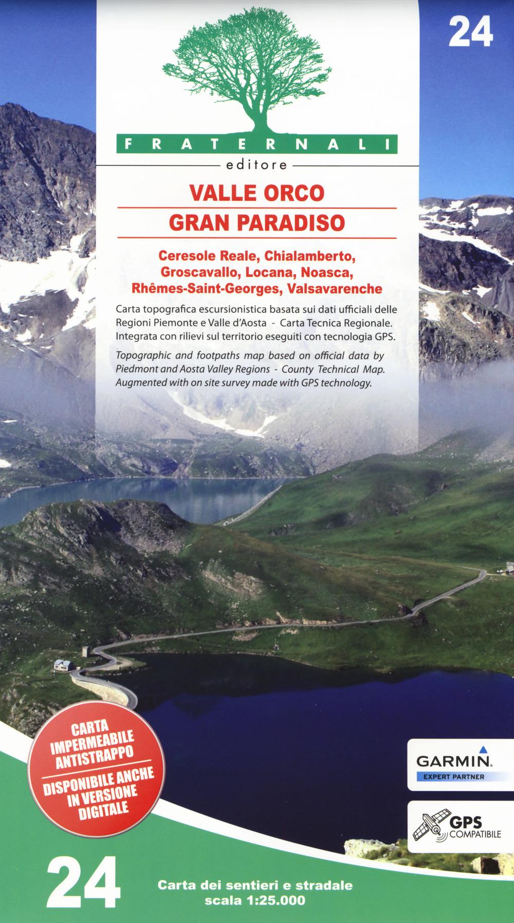 Vorderes Coverbild Carta n. 24. Valle Orco, Gran Paradiso. Carta dei sentieri e stradale 1:25.000. Adatto a GPS