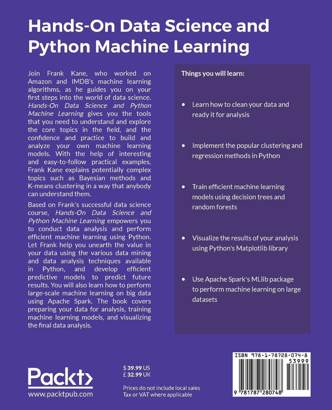 Rückseitencover Hands-On Data Science and Python Machine Learning