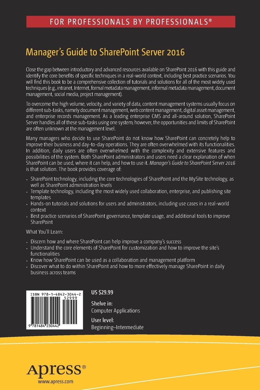 Rückseitencover Manager's Guide to SharePoint Server 2016