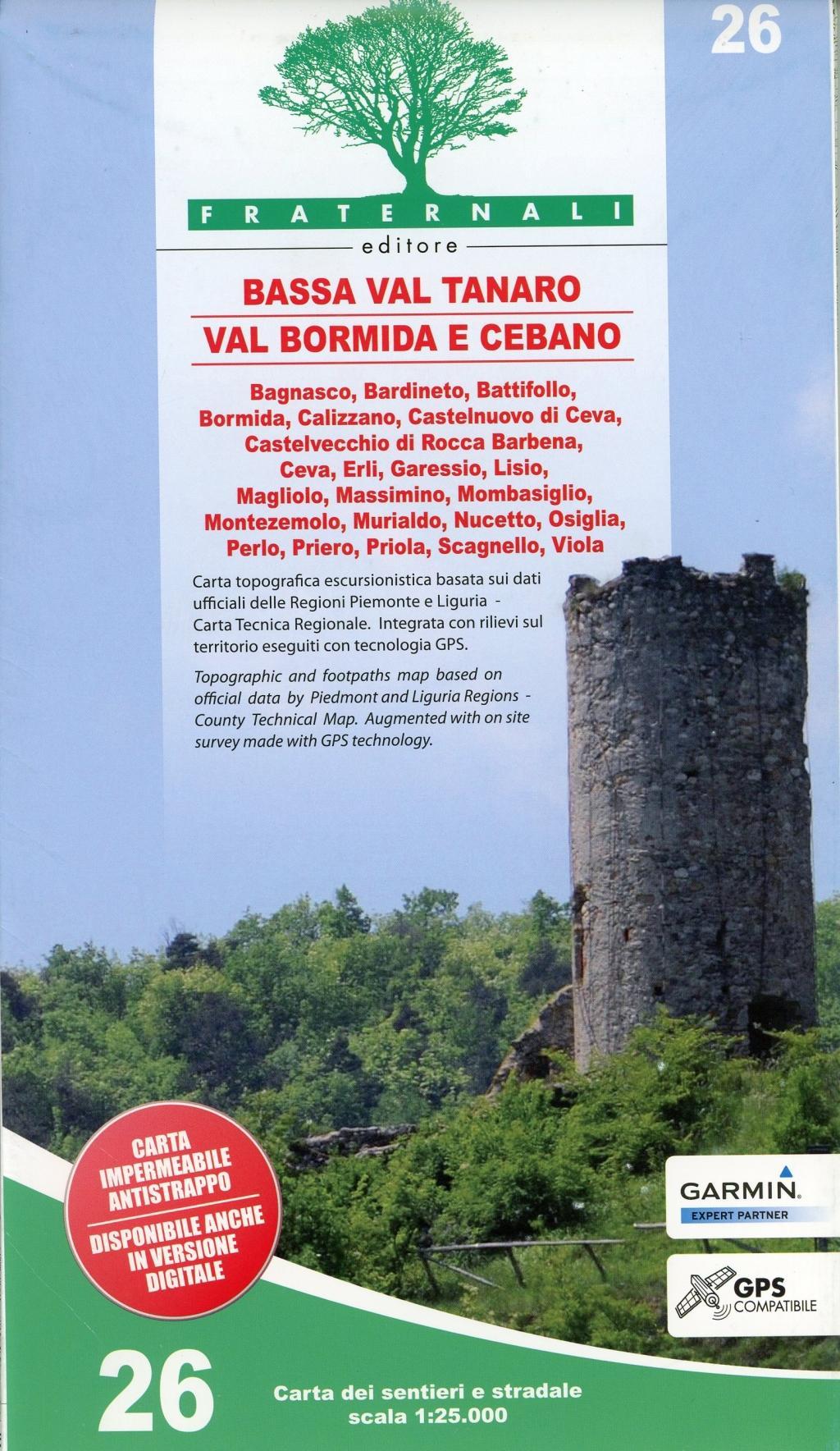 Vorderes Coverbild Carta n. 26. Bassa Val Tanaro, Val Bormida e Cebano. Carta dei sentieri e stradale 1:25.000. Adatto a GPS