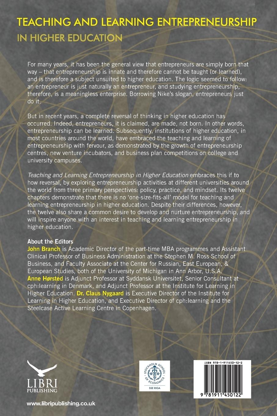 Rückseitencover Teaching and Learning Entrepreneurship in Higher Education