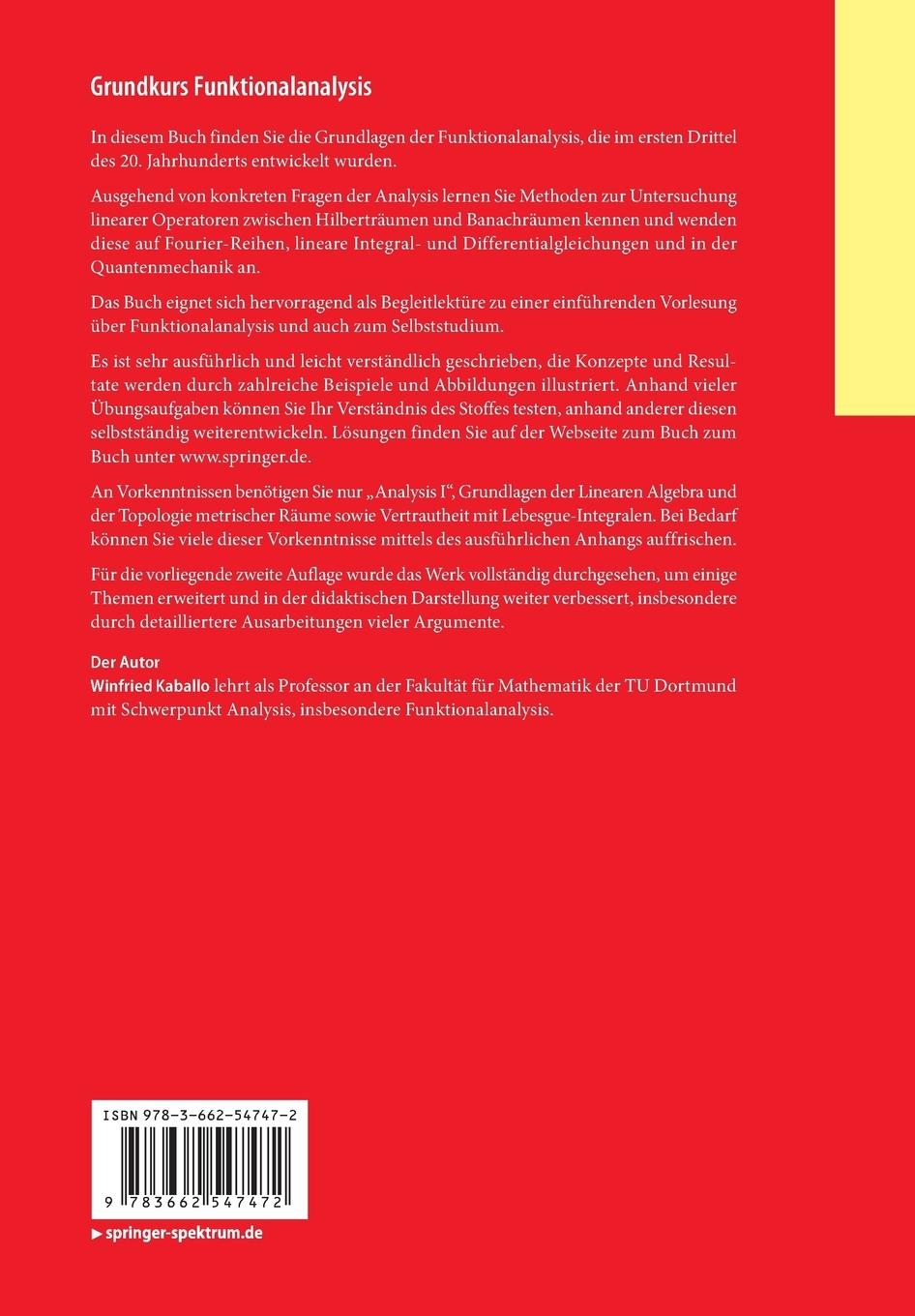 Rückseitencover Grundkurs Funktionalanalysis