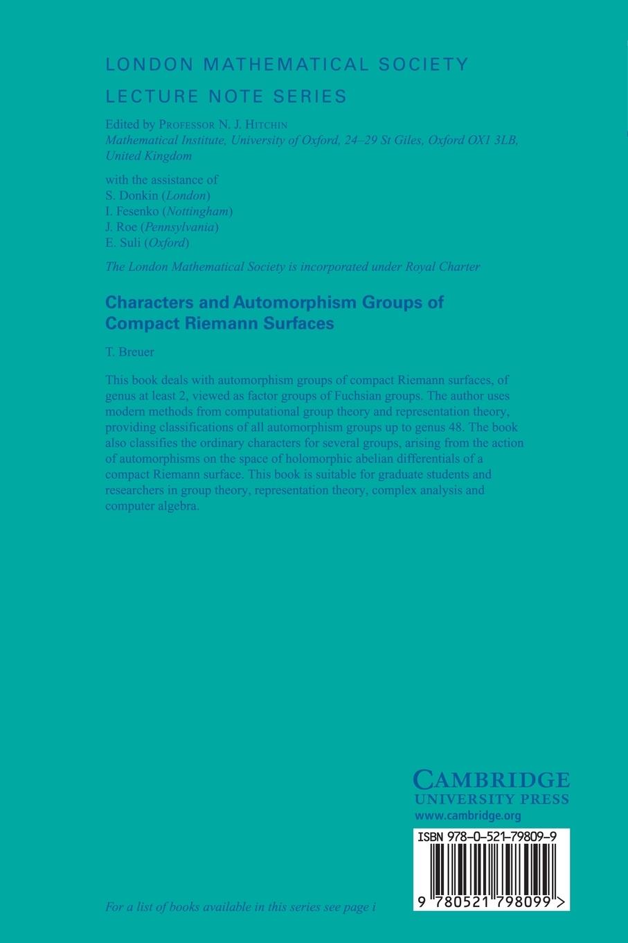 Rückseitencover Characters and Automorphism Groups of Compact Riemann Surfaces