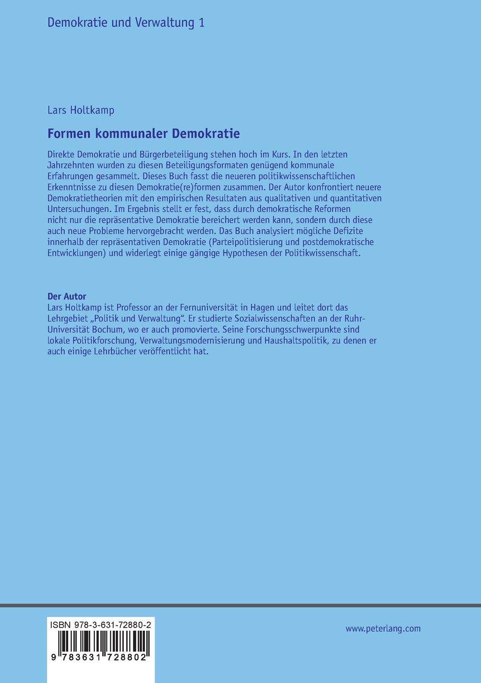 Rückseitencover Formen kommunaler Demokratie
