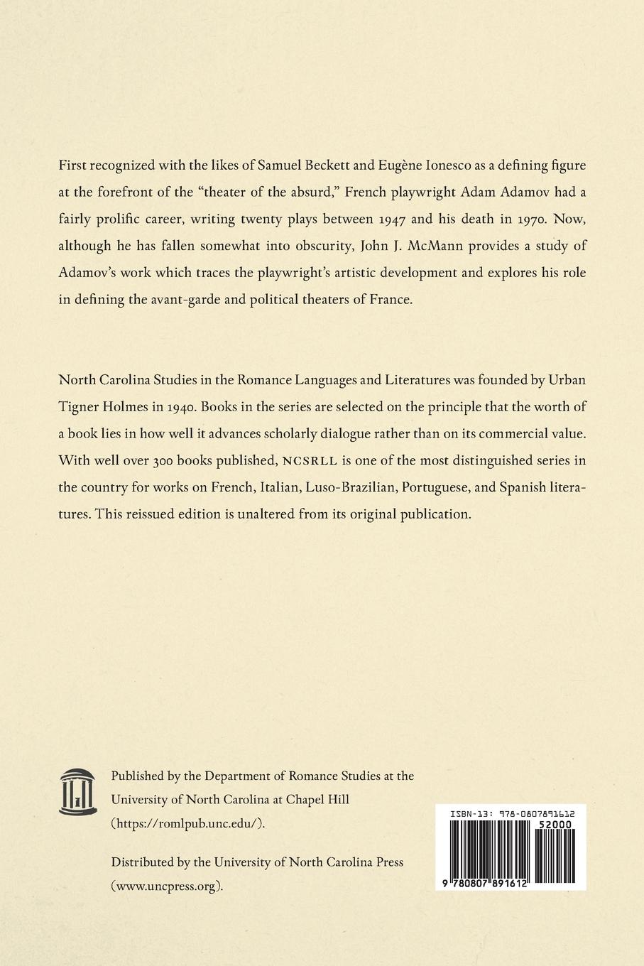 Rückseitencover The Theater of Arthur Adamov