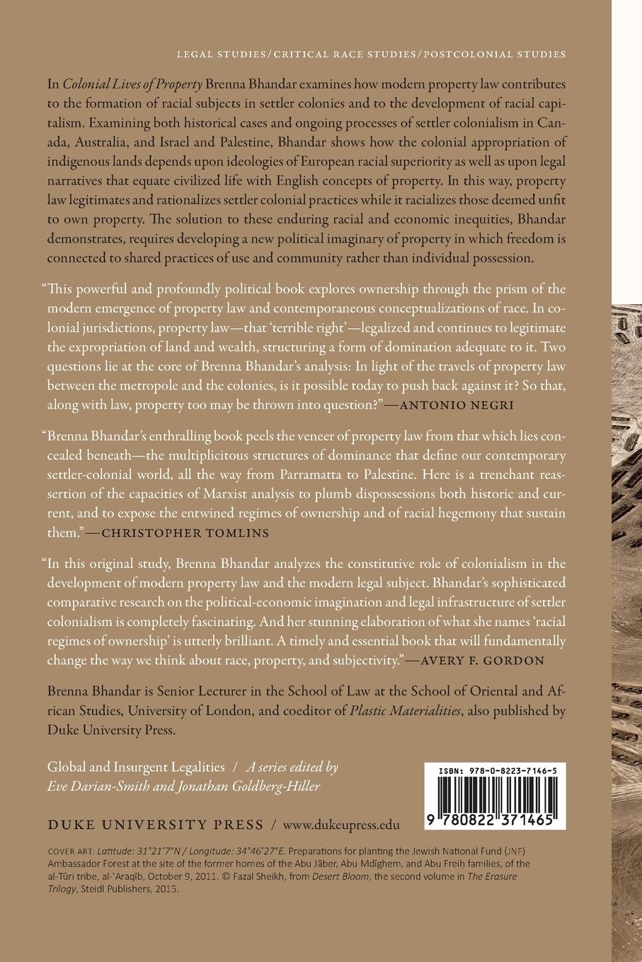 Rückseitencover Colonial Lives of Property