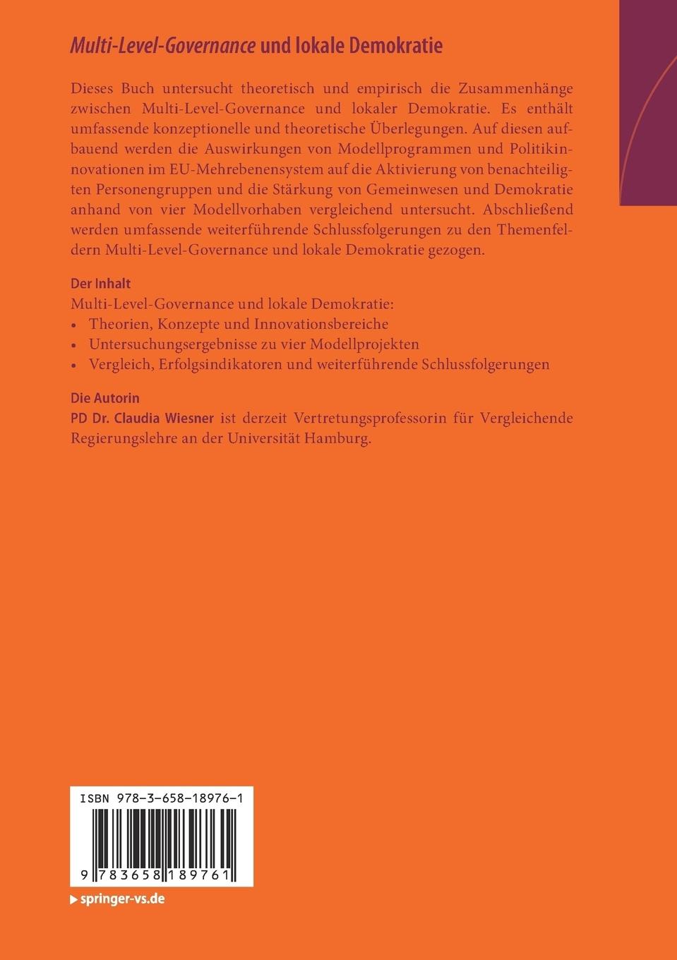 Rückseitencover Multi-Level-Governance und lokale Demokratie