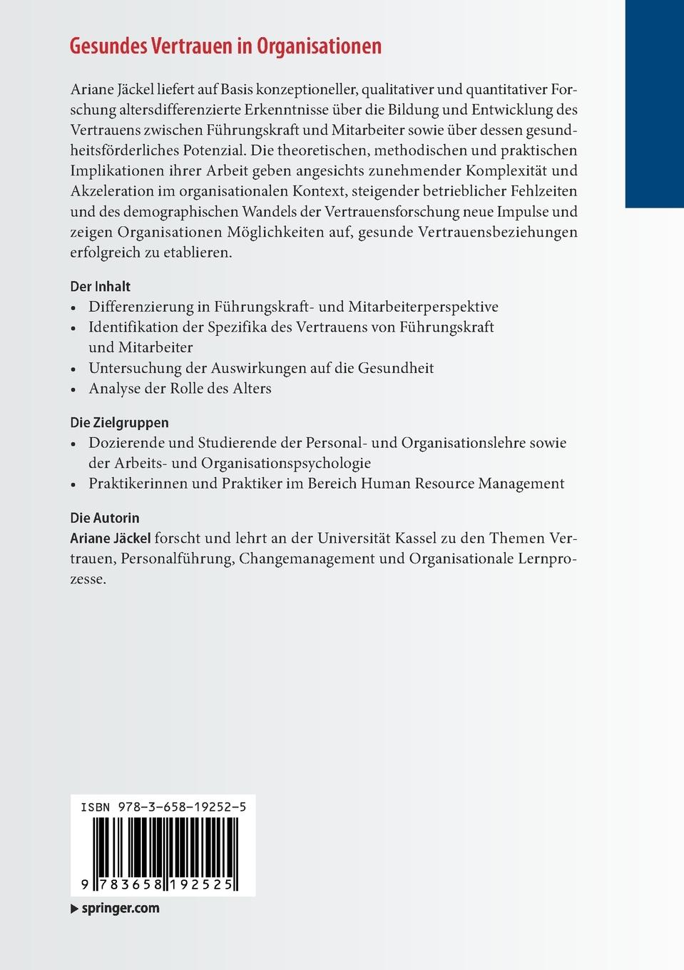 Rückseitencover Gesundes Vertrauen in Organisationen