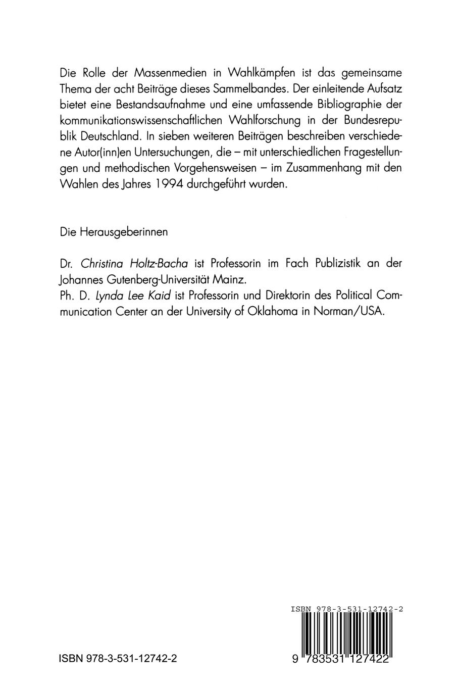 Rückseitencover Wahlen und Wahlkampf in den Medien