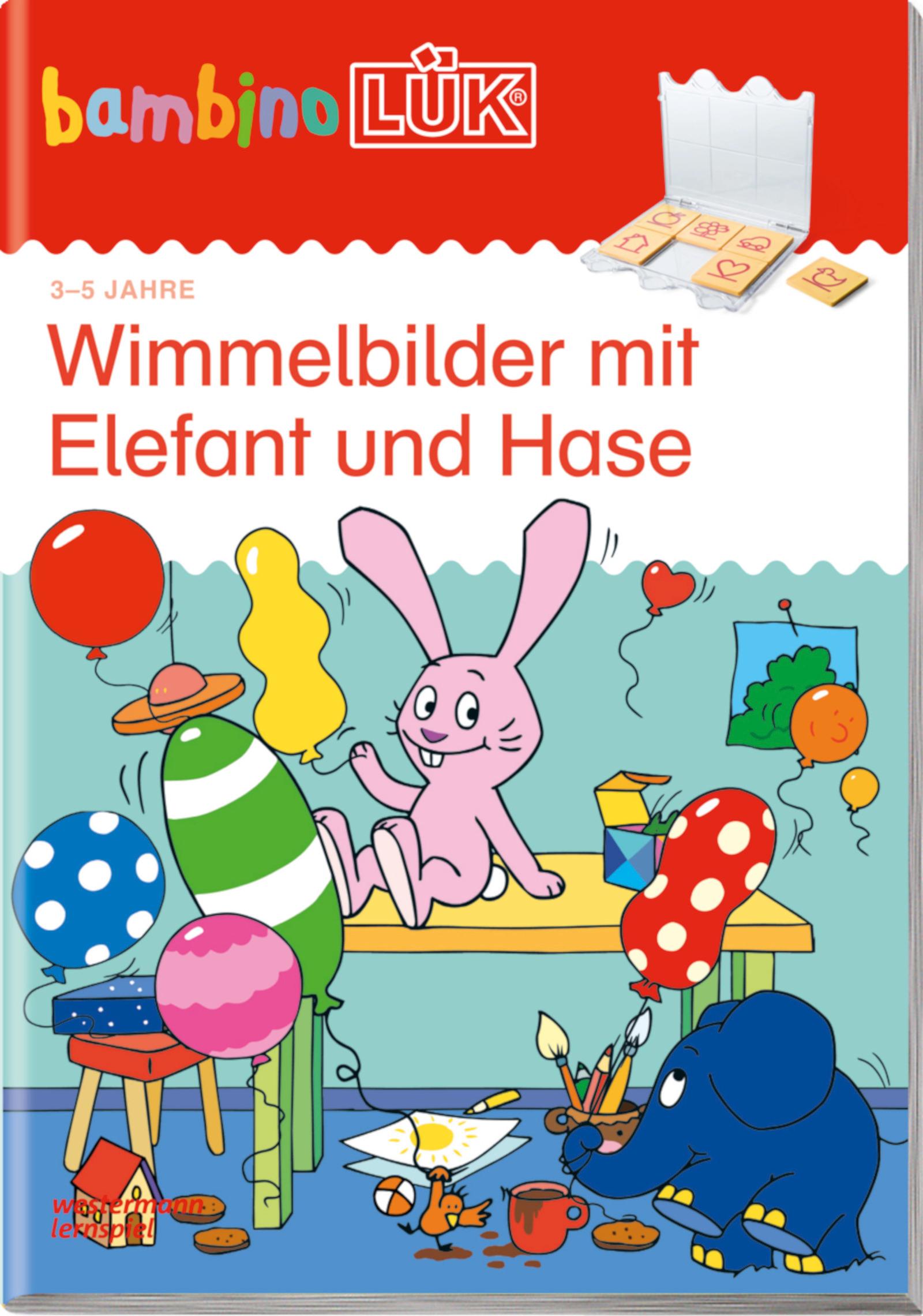 Vorderes Coverbild bambinoLÜK. Wimmelbilder mit Elefant und Hase