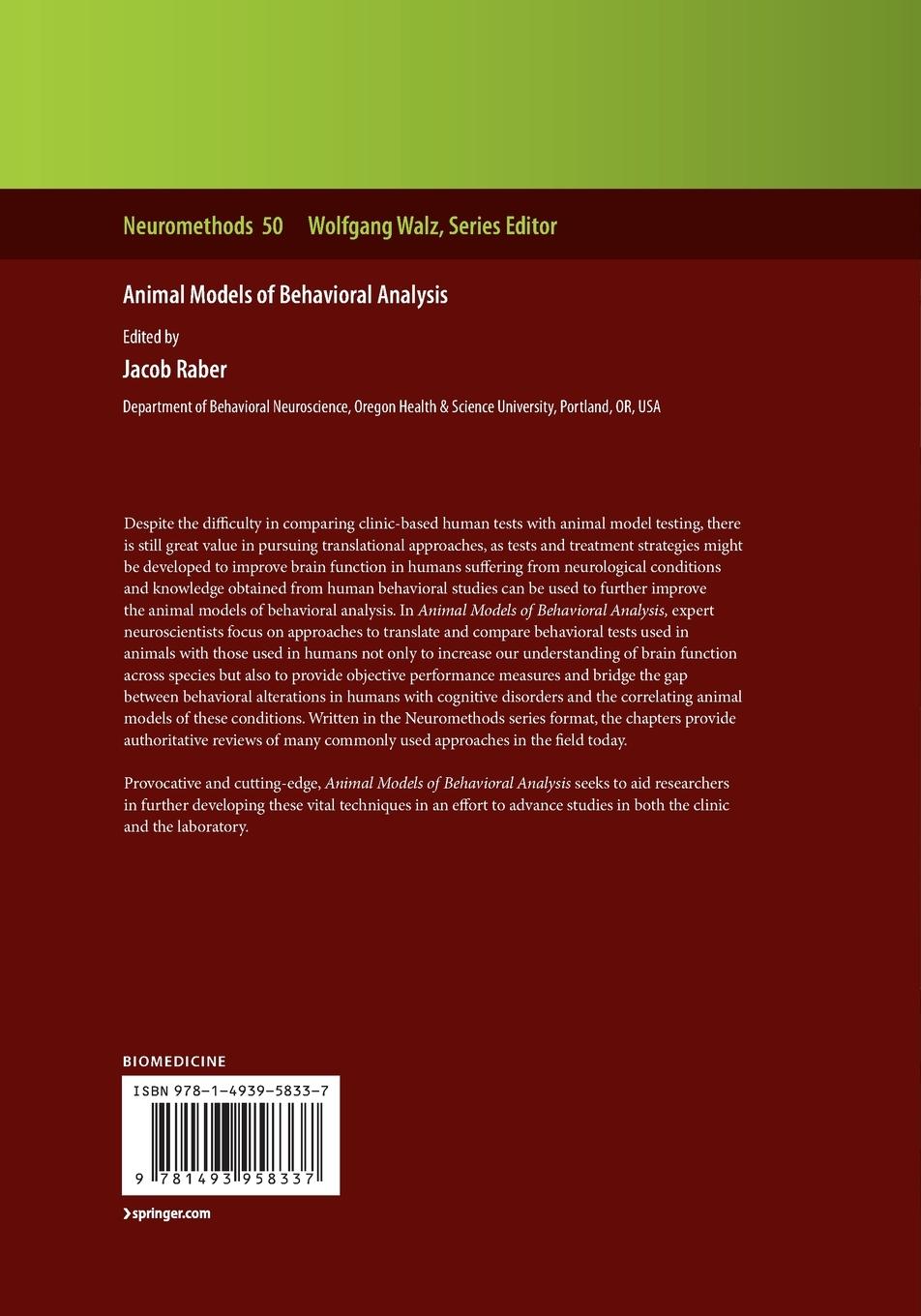 Rückseitencover Animal Models of Behavioral Analysis